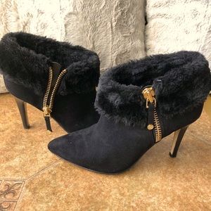 Marc Fisher Faux fur trim suede high heel boot